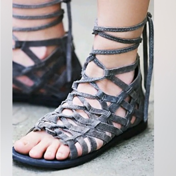 Free People Great Lengths Lace-up Light Tan Sandals Back Zip Leather - Picture 1 of 9